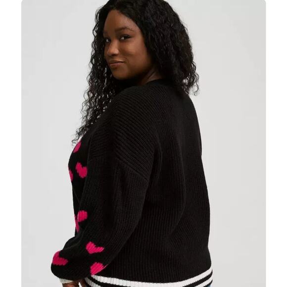 New! Torrid Drop Shoulder Cardigan Hearts Black Pink Preppy Sweater Size 2 2XL - Picture 4 of 8
